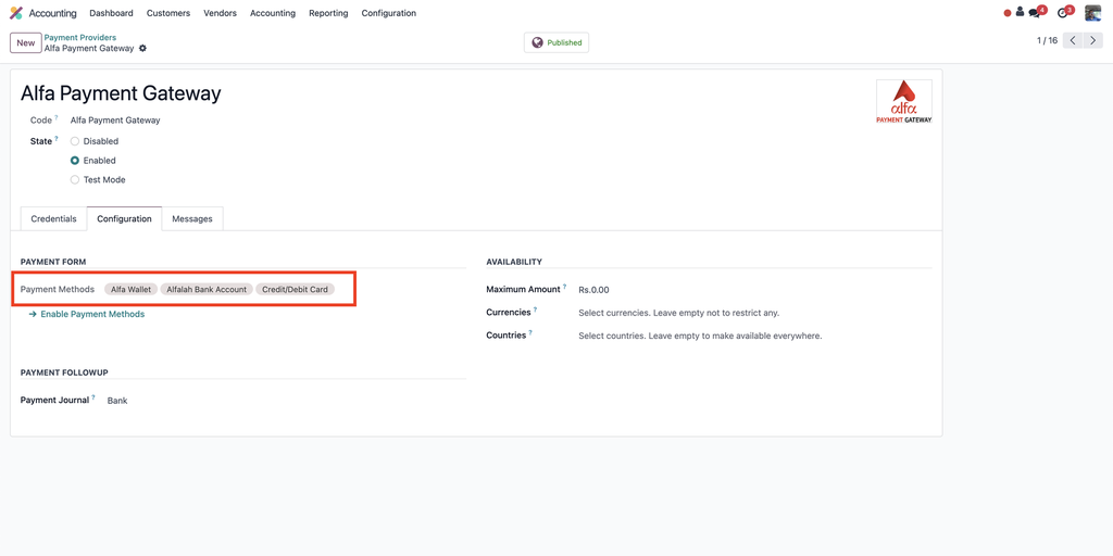 Alpha Payment Gateway Module